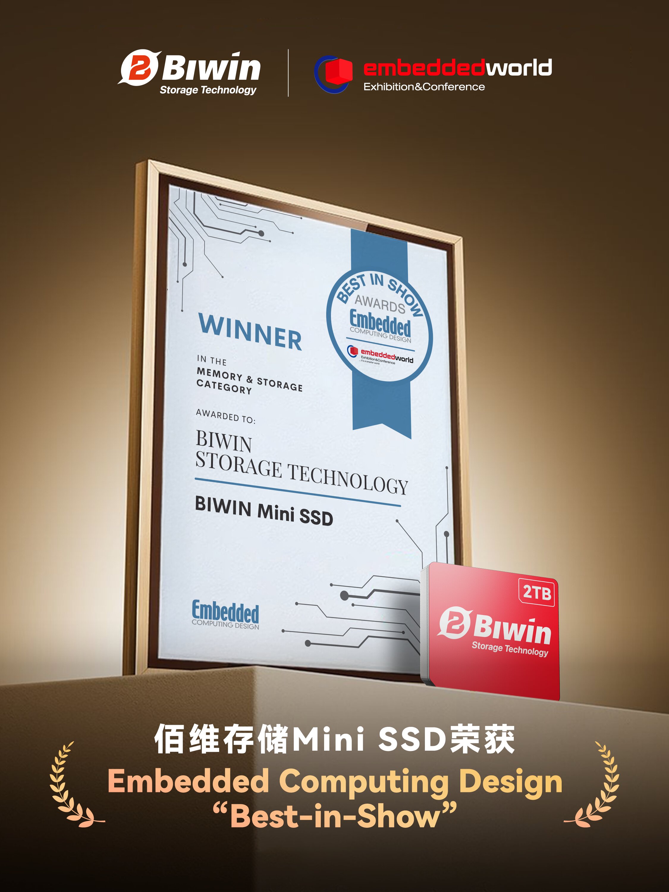 再获国际权威认可！佰维Mini SSD荣获Embedded World 2025 “Best-in-Show”大奖