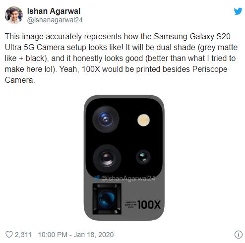 新泄露表明galaxy s20 ultra或采用不同的摄像头设计